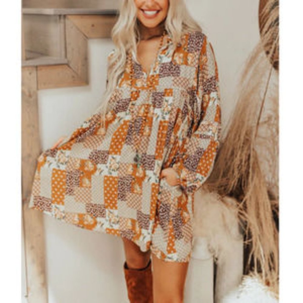 MERITT Patchwork Babydoll Dress - Large